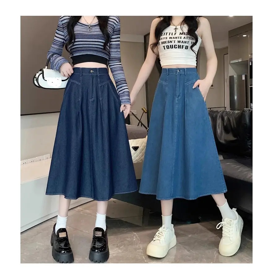 Chân váy xếp ly nữ jean dáng dài cạp cao tôn dáng, chân váy bò xanh xoè hottrend KoKo CVD63
