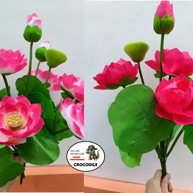 Cành hoa sen trang trí đầy đủ hoa lá đài sen giá tốt nhất - Sản xuất tại Việt Nam - Decor, Decor Phòng 4