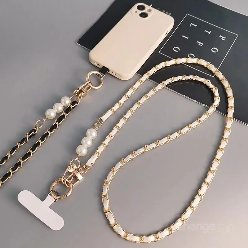Tali Telepon Lanyard Selempang Hp Phone Straps Gantungan Hape Rantai Kulit Premium Hias Mutiara Mewah Cantik 1