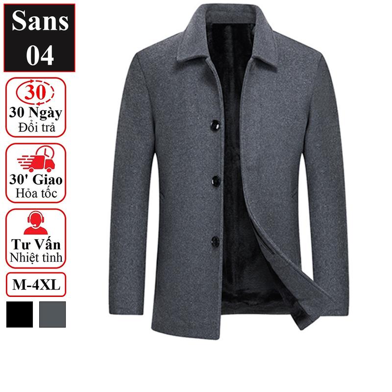 Áo khoác nam blazer dạ lót lông cừu Sans04 dáng ngắn dày mangto hàn quốc trần bông có big size lớn 3XL 4XL màu đen xám