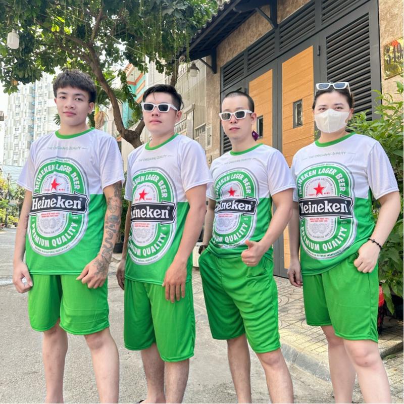 Bộ Đồ Bia Heineken Xanh Nam Nữ - Nguyên Set Thể Thao Mặc Nhà Đi Chơi Mặc Nhóm Họa Tiết Hai Màu Chất Thun Lạnh 3 size Từ 10-95kg