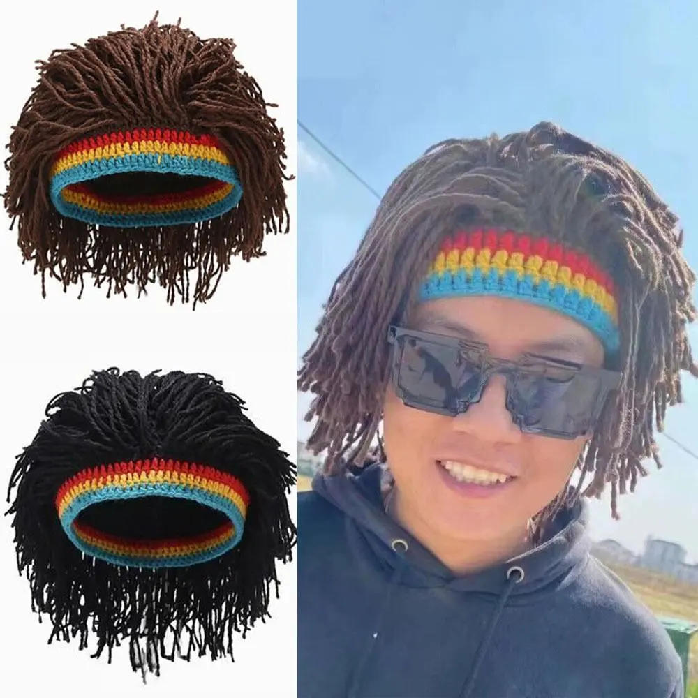 High-quality Fiber Wig Braid Hat Black/Brown Hip-hop Reggae Dreadlocks Wig Reggae Men Wig Bar