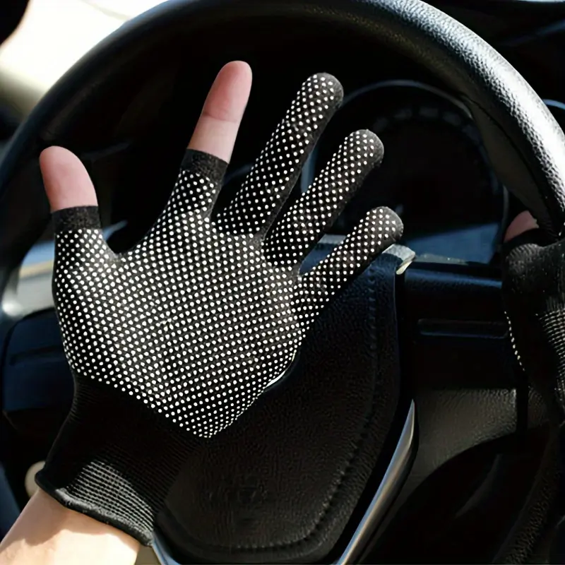 2pcs Breathable Anti-Slip Sunscreen Gloves - High Elasticity, Thin Dacron Material, Solid Color, Touchscreen Compatible for Outdoor Activities, Black & Grey, Sun Protection Clothing 7