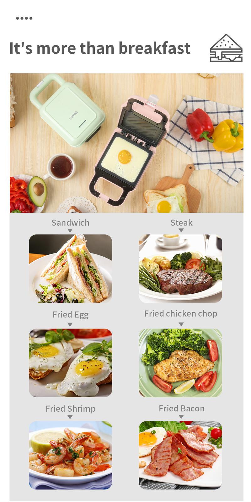 Product Introduction of Sandwich Maker Panini Waffle Breakfast Bread Crepe Portable Household Small Baking Machine 27