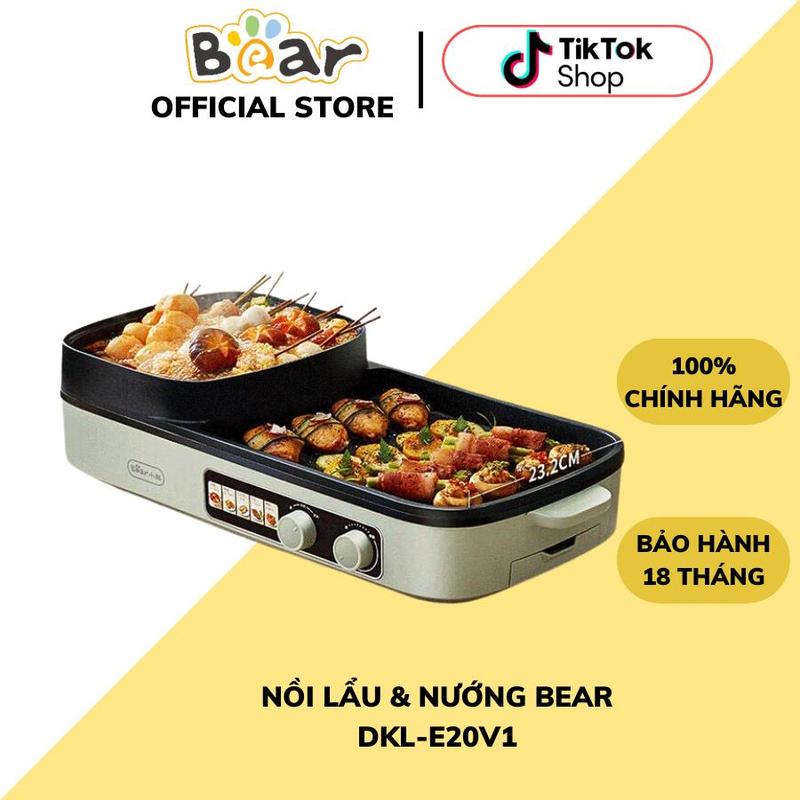 Nồi Lẩu Nướng Đa Năng Bear DKL-E20V1, Dung Tích Nồi Lẩu 3.5L, Công Suất 2000W, Có Khay Chứa Dầu Thừa Riêng Biệt, Tự Điều Chỉnh Nhiệt Độ Mỗi Khay Riêng, Chống Dính, Nấu Lẩu/Chiên/Xào Đều Được, Nấu Siêu Nhanh, Bảo Hành 18 Tháng Nồi Điện Nồi Lẩu Điện Inox