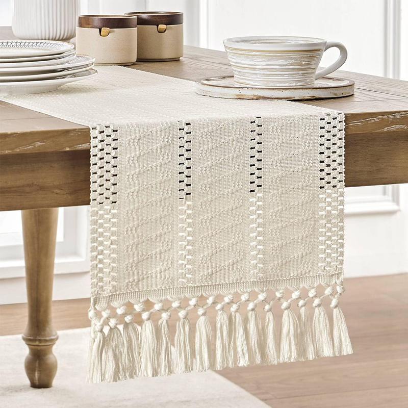 Product Introduction of Boho Style Table Runner, 1 Count Tassel Decor Tablecloth, Table Decoration Supplies for Home Kitchen Dining Room 0