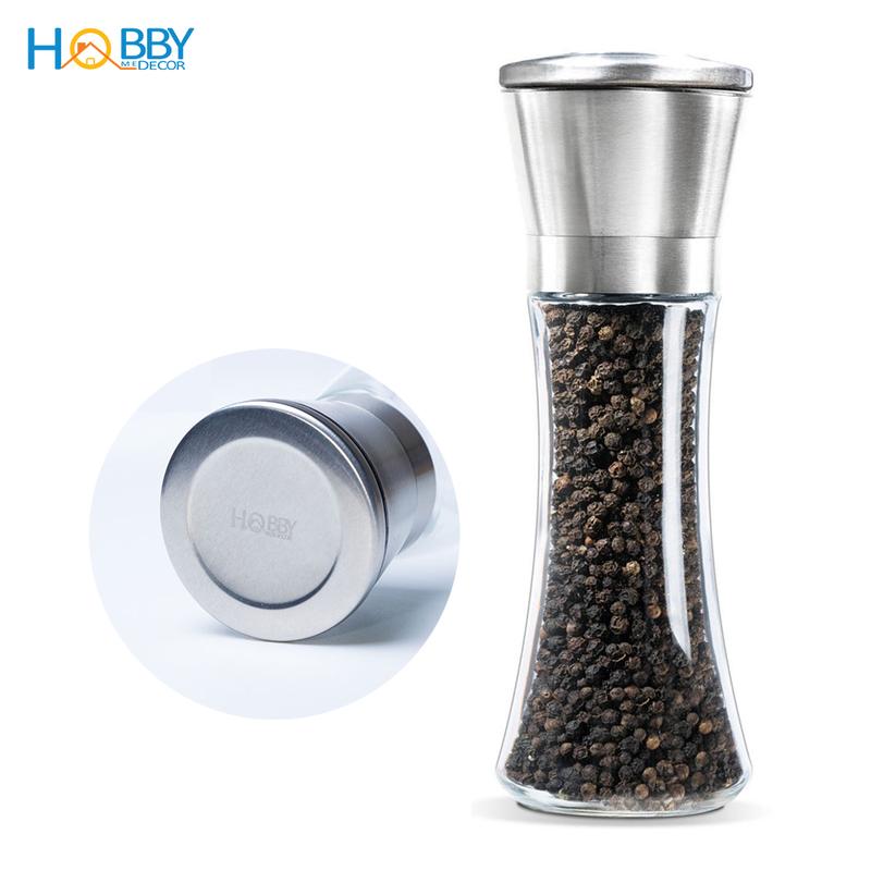  Lọ xay tiêu cầm tay nắp viền inox 304 lọ thủy tinh Hobby Home Decor XT mẫu thon cao và mẫu thấp tùy chọn 