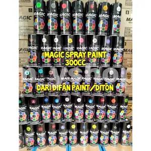 A. magic spray paint 300cc pilok pilox cat semprot magic 300cc black 139 hitam glossy hitam metallic hitam doff 184 clear pernish 101 clear doff 110 white putih metallic mearh biru hijau biru hijau semua warna komplit 300cc
