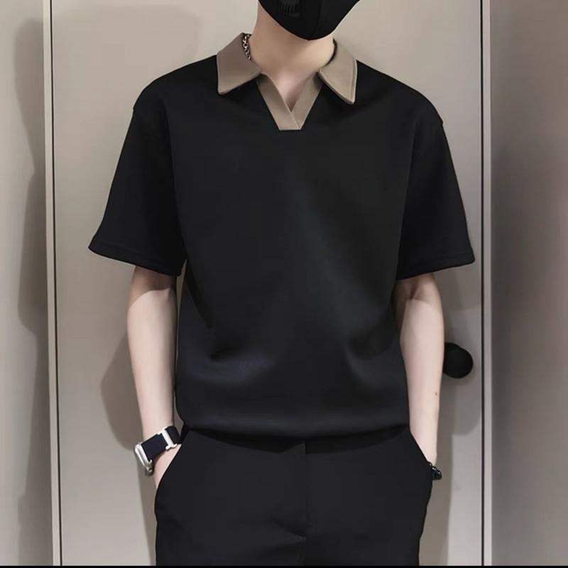 Product Introduction of Cao cấp ngắn tay nam mùa hè Thương Hiệu Thời Trang Pu Shuai Màu tương phản Áo thun cổ chữ V 2024 Quần áo mùa hè mới của nam giới Áo sơ mi Polo nửa tay 3