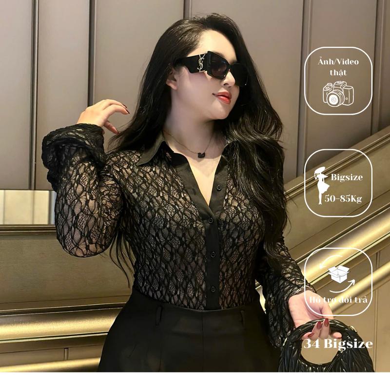 Áo sơ mi ren mềm 34ASM017 Bigsize áo kiểu sexy form ôm cho nữ chất ren thun mềm co giãn sang chảnh phù hợp đi tiệc đi chơi