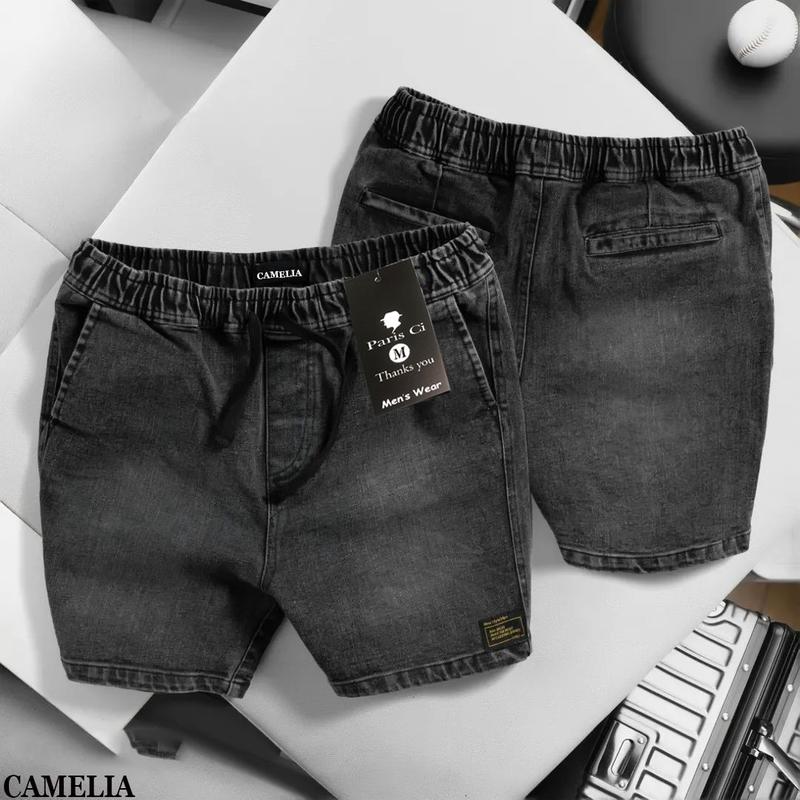 Quần Short Jean Xám Đen Menswear Nam Pants Kem - Form Trên Gối Co Giãn Thoả Mái - Có Túi