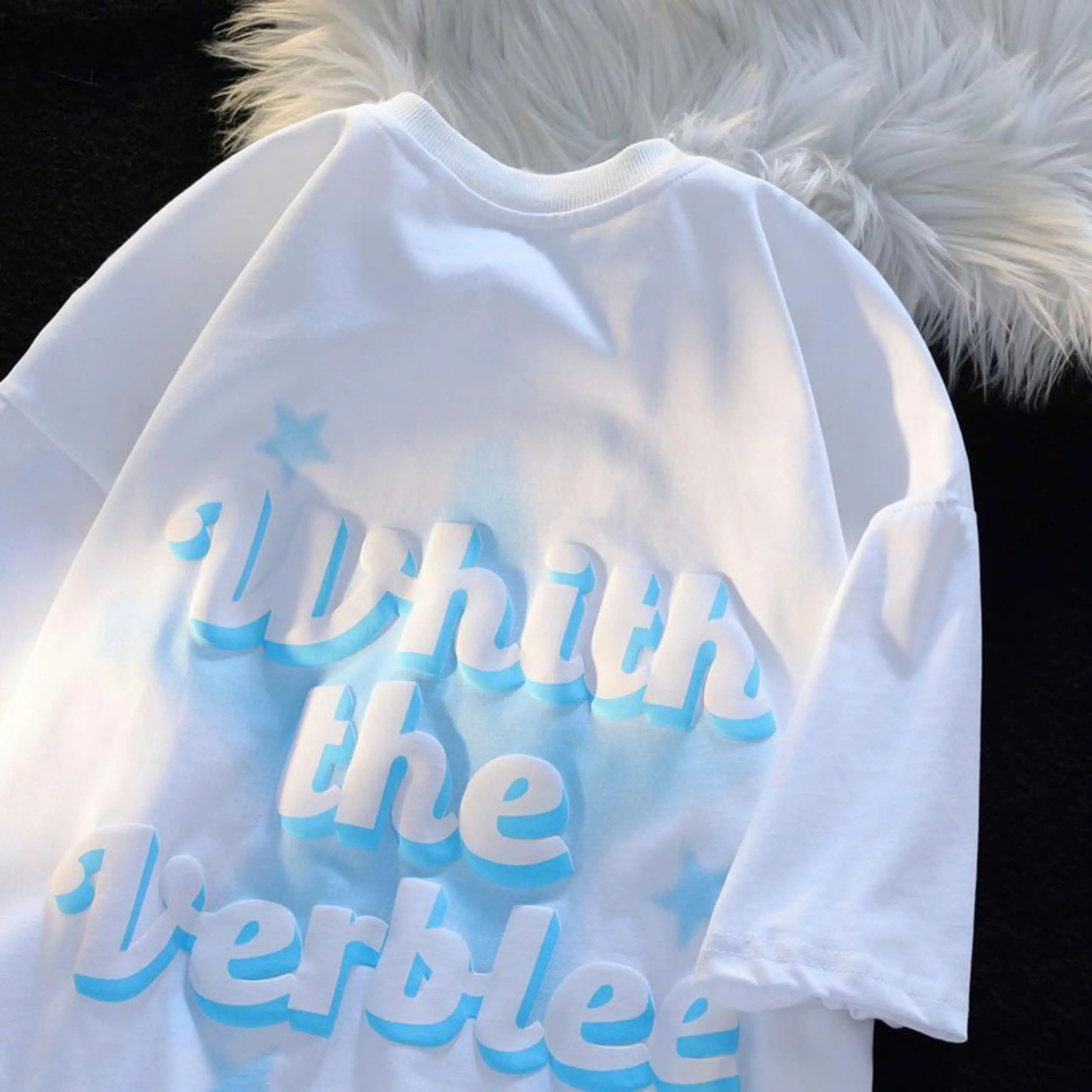 Áo thun chữ WHITH in nổi tay lỡ unisex nam nữ phông form rộng teen cổ tròn freesize cotton giá rẻ basic dễ thương đơn giản menswear