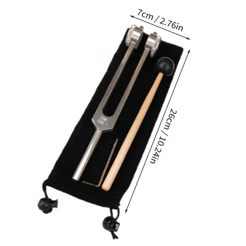 Tuning Forks with Fixed Weights, 1 Set 136.1Hz Tuning Fork with Bag & Hammer & Cleaning Cloth & Accessories, Percussion Instruments for Sound Healing 1