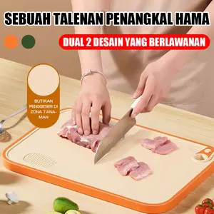 Double Sided Cutting Board, Talenan 2 sisi, Jerami Chopping Board Multifungsi dengan pemarut dan pengasah Steel Hijau Kitchenware Papan Talenan dua sisi rumah Tangga anti Bakteri dan Jamur