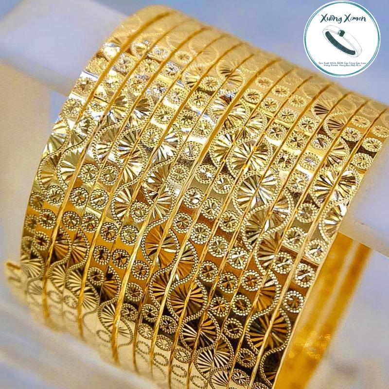 Bộ 7, 9 Chiếc Vòng Ximen Đồng Vàng Mẫu XM6 CÁNH QUẠT 18k Màu 610 Sài Gòn Bảng 3L5 Có Khóa Lưỡi Gà. Mang Hàng Ngày Không Phai Trắng