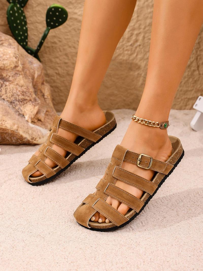Product Introduction of Women's Fashionable Plain Color Cross Strap Sandals, Casual Versatile Flat Sandals for Summer, Lightweight Breathable Comfortable Shoes for Daily Wear, Girl 3
