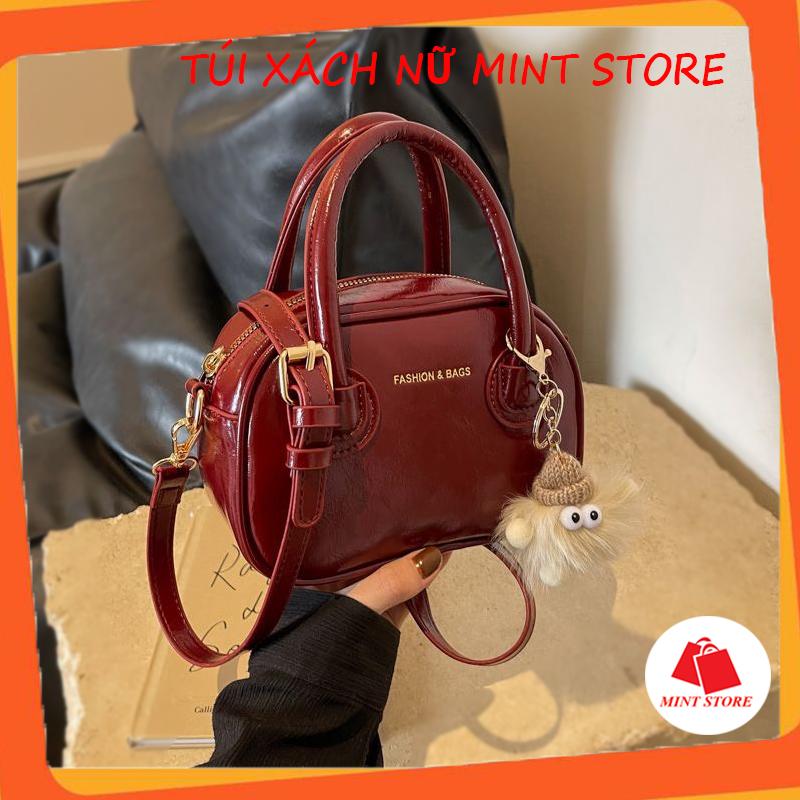 Túi xách nữ đẹp túi đeo chéo hai quai cầm tay da mềm kèm móc dễ thương Bag PK 728 Kem