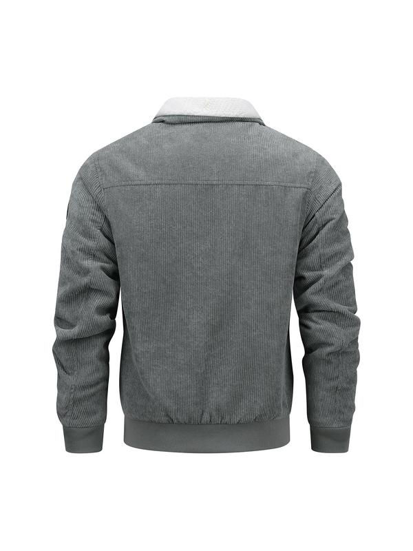 Men's Solid Pocket Zip Up Sports Coat, Regular Fit Casual Long Sleeve Thermal Lined Outerwear for Fall & Winter, Men's Clothes for Daily Wear, Winter Jackets 1
