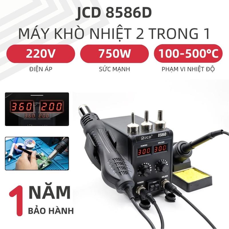 JCD 2 trong 1 máy khò nhiệt 8586D và trạm hàn thiếc Có LED Hiể Trạm hàn khò soldering  stations kim loại multicolor