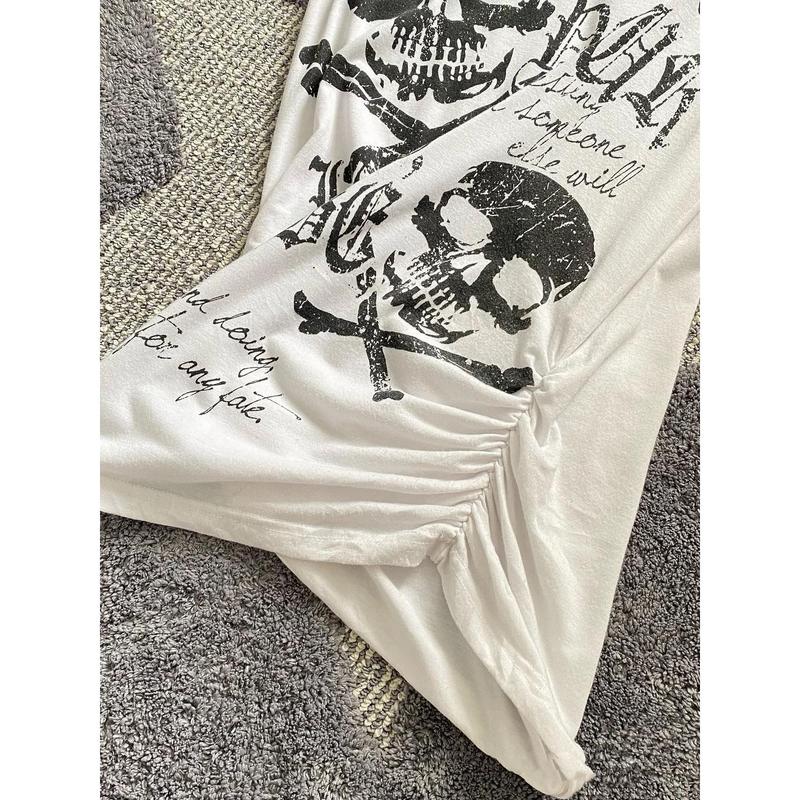 Áo ngắn Tay Phong Cách Punk Rock Cổ Điển Bó Sát Eo, In Đầu Lâu Màu Đen Mỹ, Thích Hợp Cho Năm 2025 2