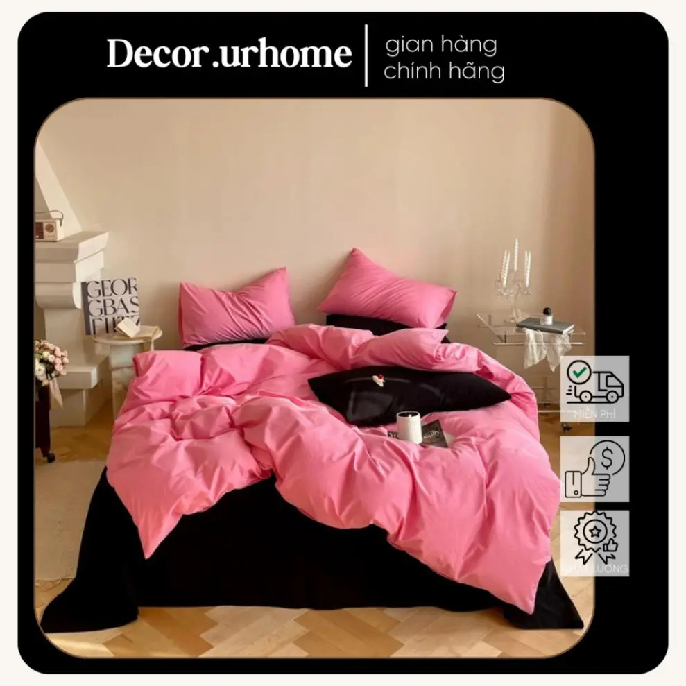 Cotton tici\ Set ga gối cotton tici " Hồng đen trong khu vực của bạn đó" siêu chất và dễ thương