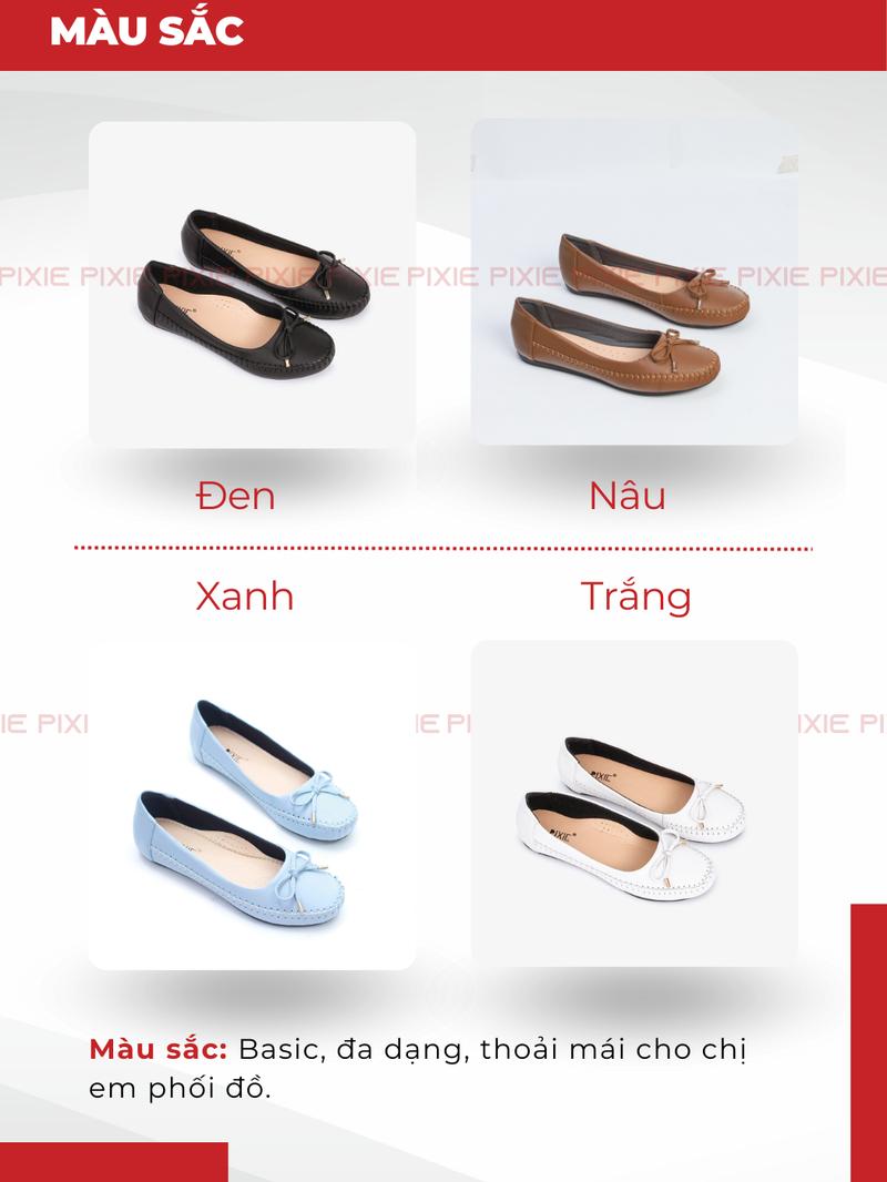 Product Introduction of Giày Búp Bê Bệt Da Thật Êm Chân Gắn Nơ Pixie X603 4