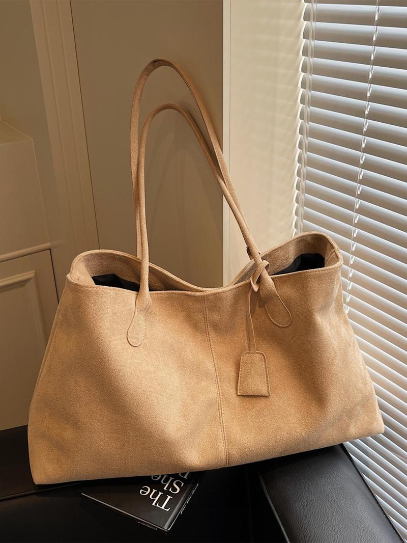 Product Introduction of Women's Solid Color Shoulder Bag, Fashionable Temperament Large Capacity Tote Bag, Simple Retro Style Shoulder Bag for Work, School, Daily Commuting 5