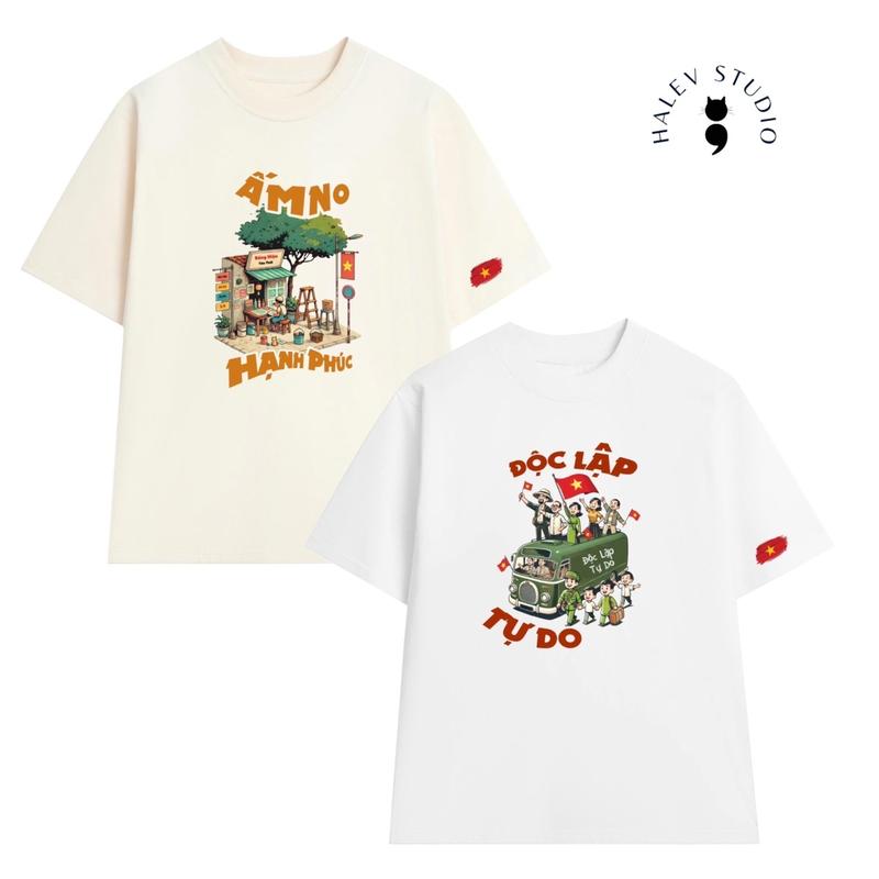 Áo thun UNISEX OVERSIZE form rộng tay lỡ Nam Nữ in Hình Bảng Hiệu Độc Lập Tự Do Ấm No Hạnh Phúc chất cotton mềm mịn Cổ Tròn Menswear