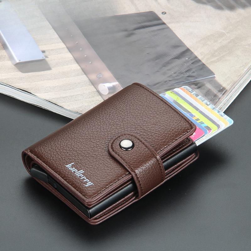 Men's Card Holder in European and American Style with Lychee Pattern, Automatic Pop-up Card Type Clasp Wallet, Metal Aluminum Box Card Sleeve 3