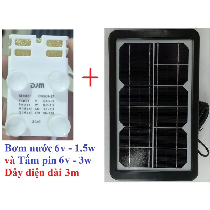 Bơm chìm hồ cá 12v DC 1.5-4W Kèm Pin Năng Lượng Mặt Trời 3.5W 6