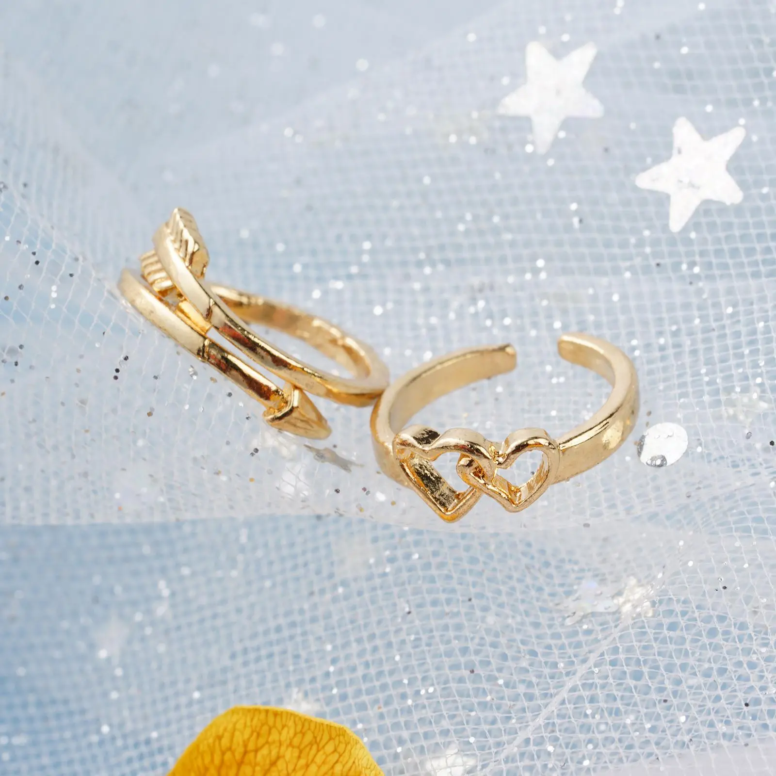 12pcs Toe Ring Set Arrow Knot Star Moon Foot Ring Set Barefoot Finger Rings