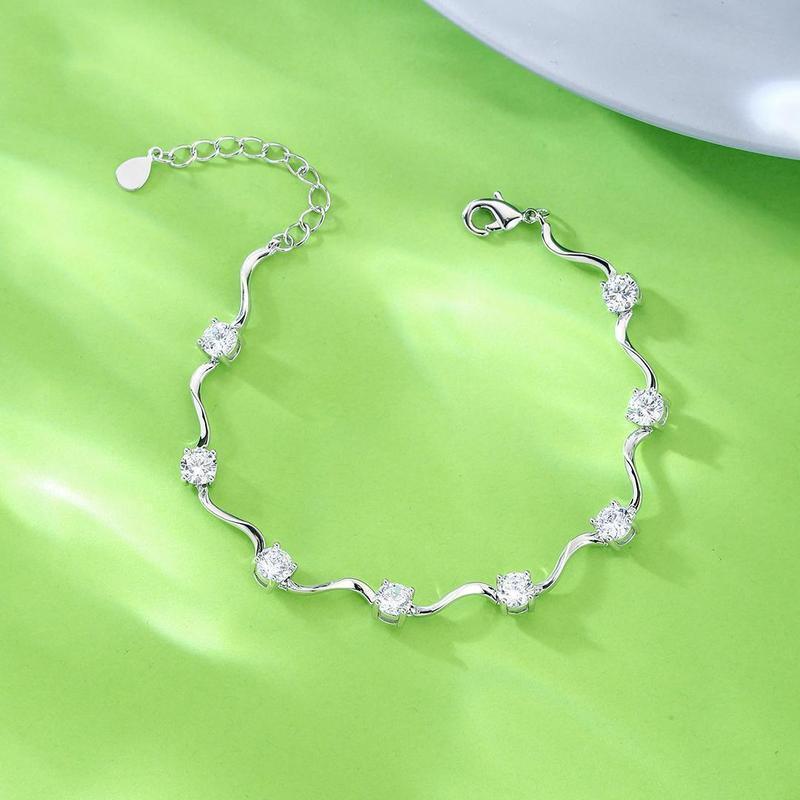 - Lắc tay thiết kế gợn sóng nước đính đá Zircon vuông lấp lánh 1