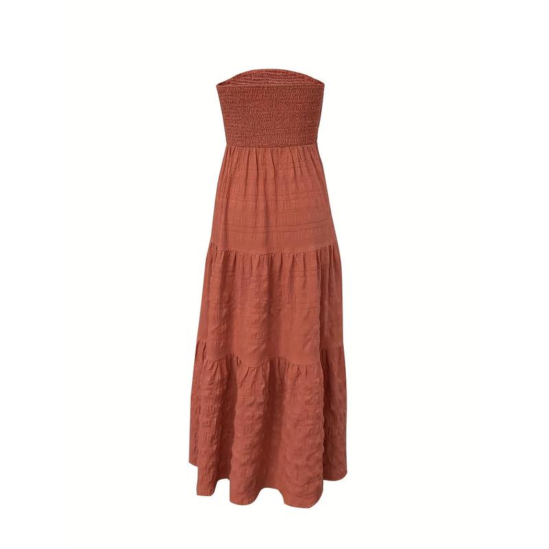 Elegant Off-Shoulder Tiered Dress - Solid Color, Shirred Waist, Machine Washable - Perfect for Spring/Summer 4