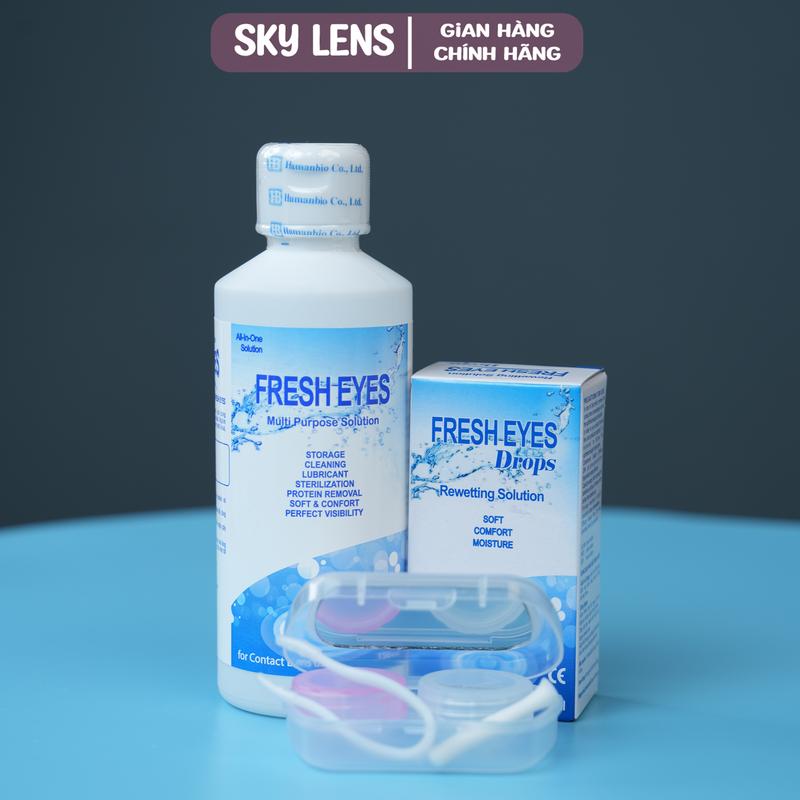  Combo Ngâm rửa lens+ Nhỏ mắt + Kèm thêm Khay dụng cụ đeo Lens- nước  ngâm  lens 