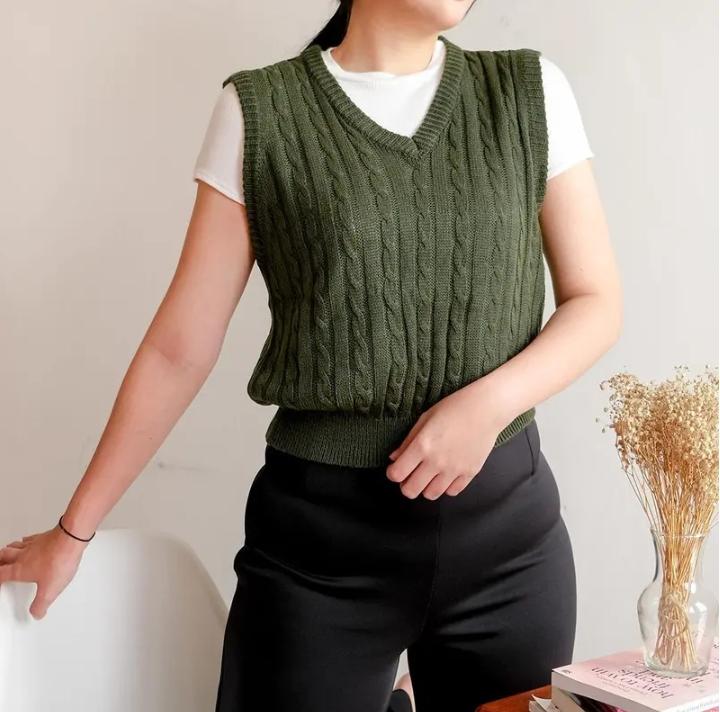 ROMPI RAJUT CABLE | Rompi Rajut Motif | Korean Style | Rompi Wanita Trendy 3