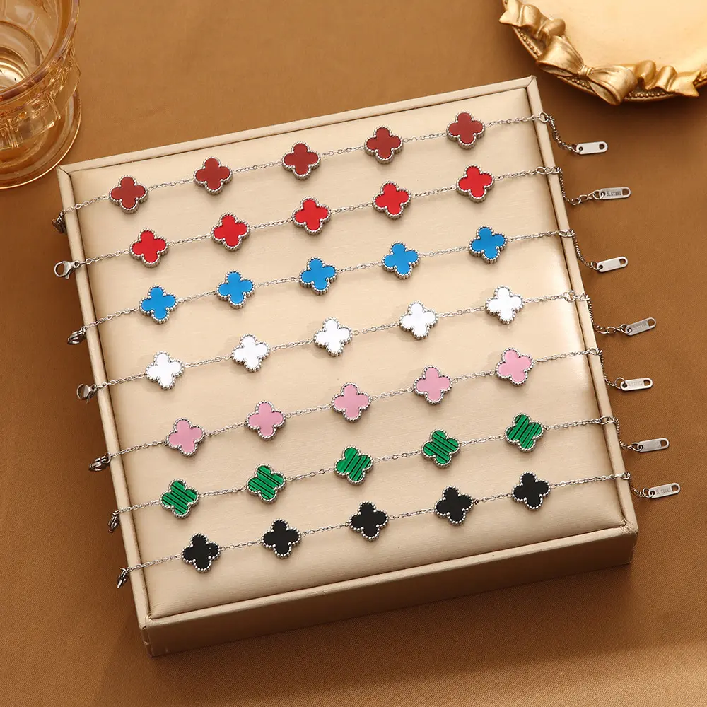 Vòng Tay Cỏ Bốn Lá, Phong Cách Âu Mỹ Hàng Mới Về, Thiết Kế Fritillary Và Thịt Heo, Được Làm Bằng Thép Titan Và Mạ Vàng Thật, Không Phai Màu, Thời Trang, Vòng Tay Đơn Giản