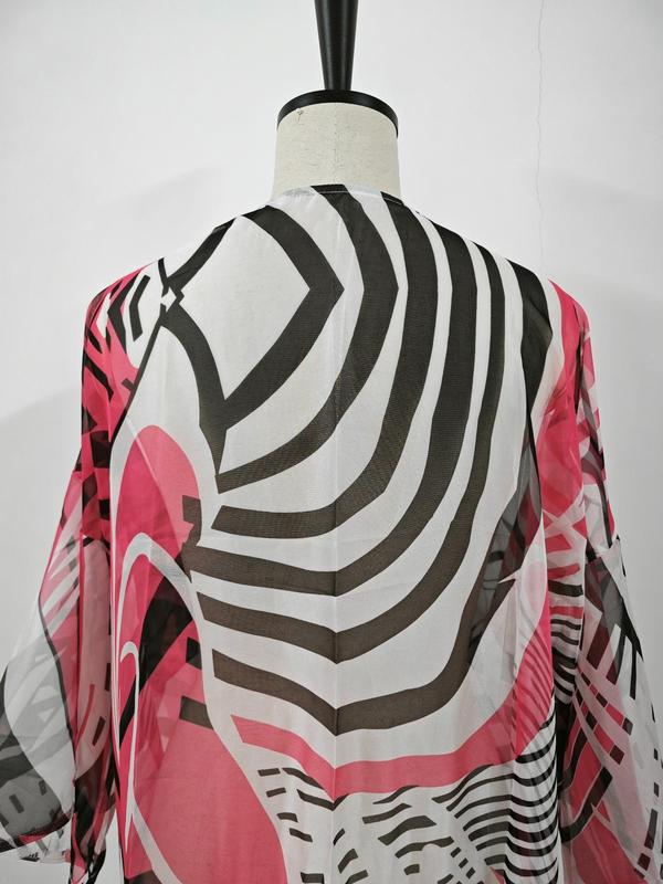 Women's All Over Print Open Front Cover Up Outerwear, Casual Breathable Cover Up Outerwear for Beach Vacation, Ladies Swimwear for All Seasons 5