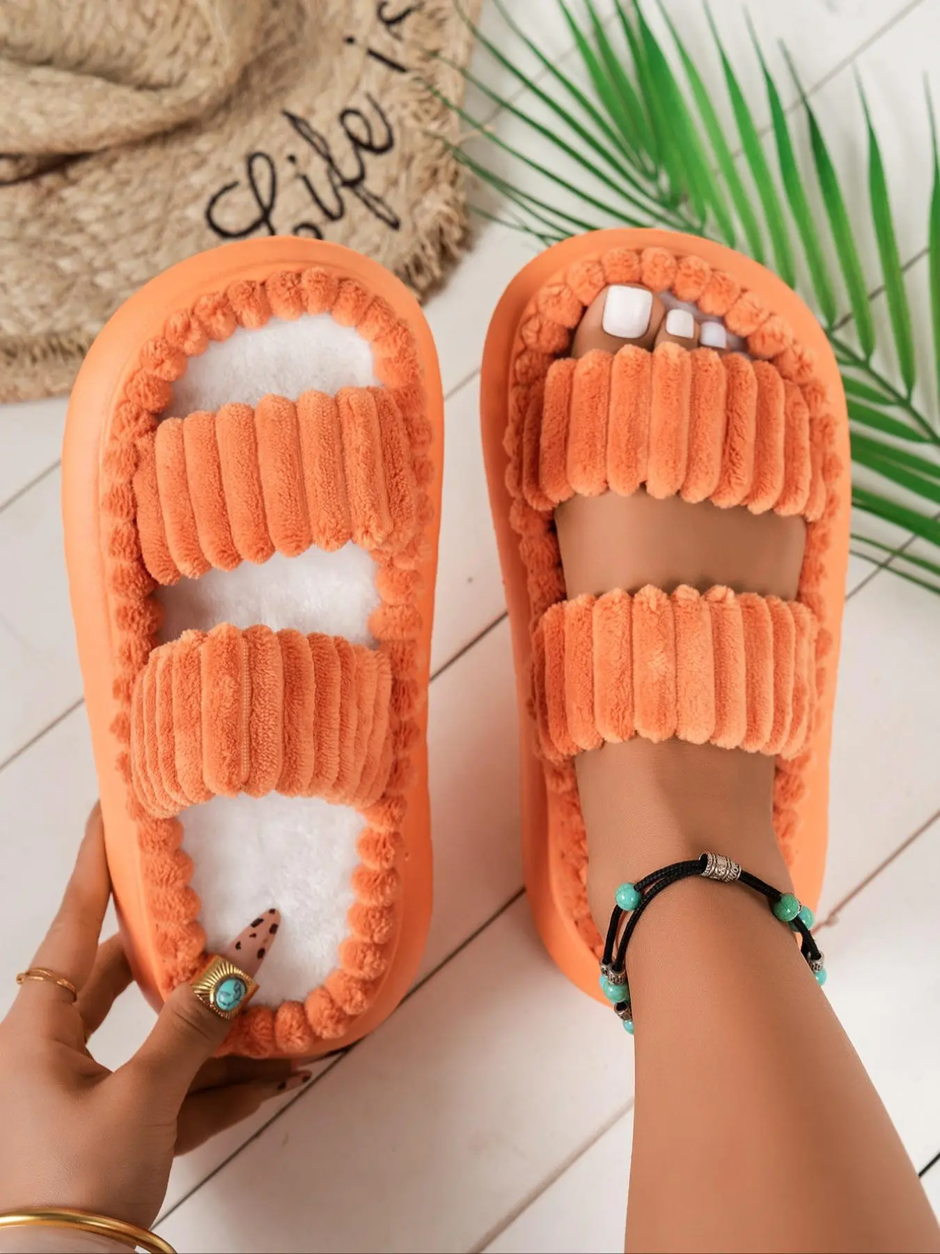 Women's  Double Band Slides, Casual Soft Comfortable Home Slippers, Silent Anti-slip Slippers for Indoor & Outdoor Wear, Walking Shoes