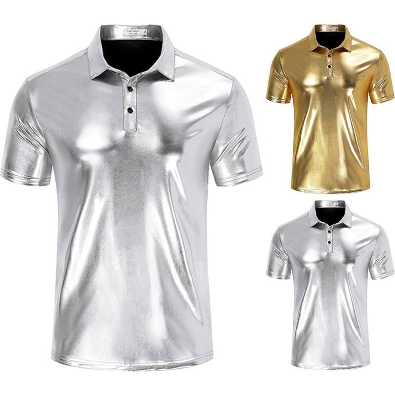 Trang Phục Disco, Phong Cách 70s, Áo Sơ Mi Đồng, ngắn Tay, Cài Cúc, Áo Phông, Áo Có Ve Áo, Dành Cho Nam 0