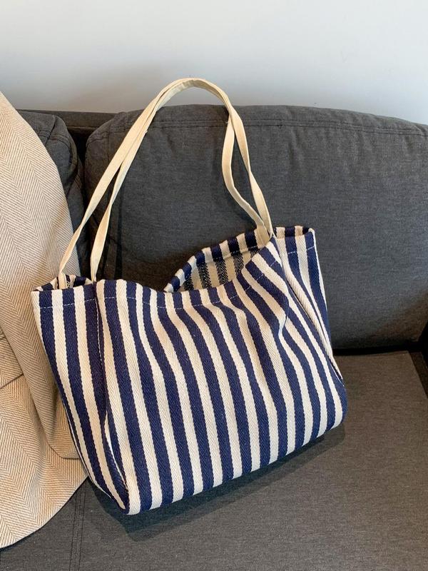 Men's Casual Striped Pattern Tote Bag, Large Capacity Shoulder Bag for Daily Used & Work, Casual Trendy Versatile High-quality Daily Commuting Bag 5