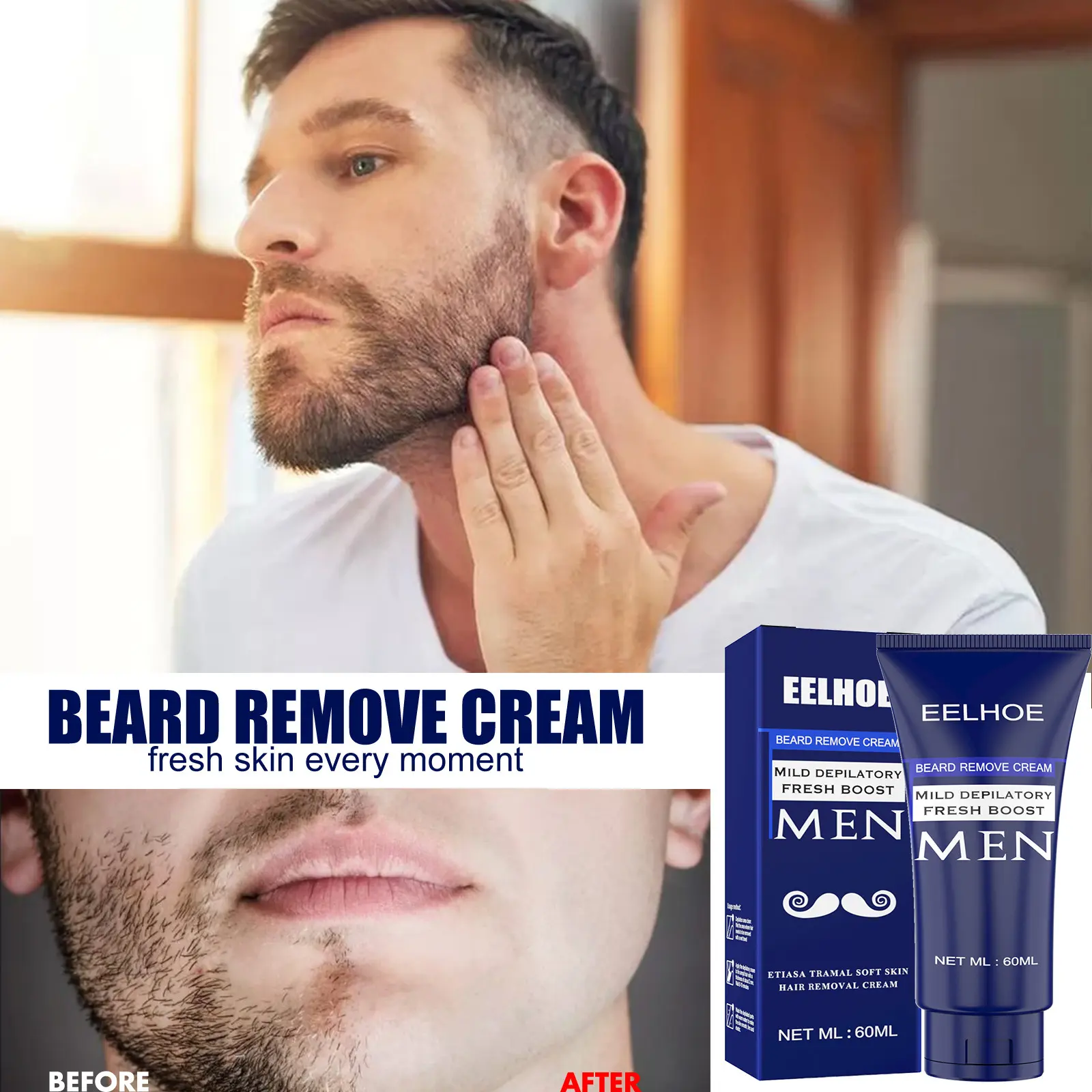 Eelhoe Men's Hair Removal Cream Body Chest Hair Beard Mild Non-Irritating Hair Removal Cream Hand Armpit Hair Removal Cleaning
