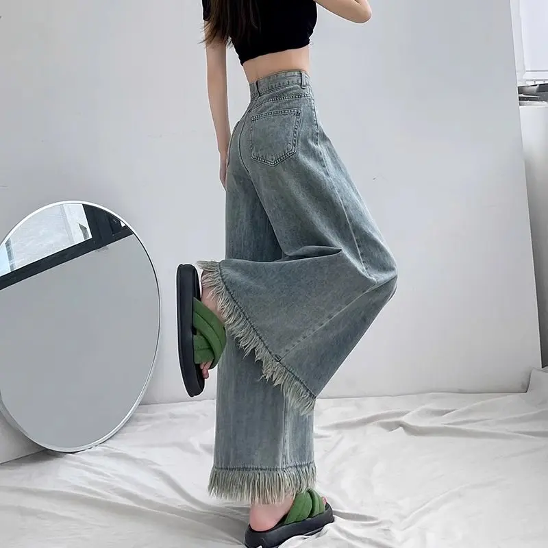 【Seagull Famous】Quần Jean Ống Rộng Cho Nữ, Cạp Cao, Dáng Rộng Vừa Vặn, Bụng To, Bó Sát, Ống Loe, Quần 9 / 10, Hàng Mới Về Mùa Xuân 2024 Women Ong Pants