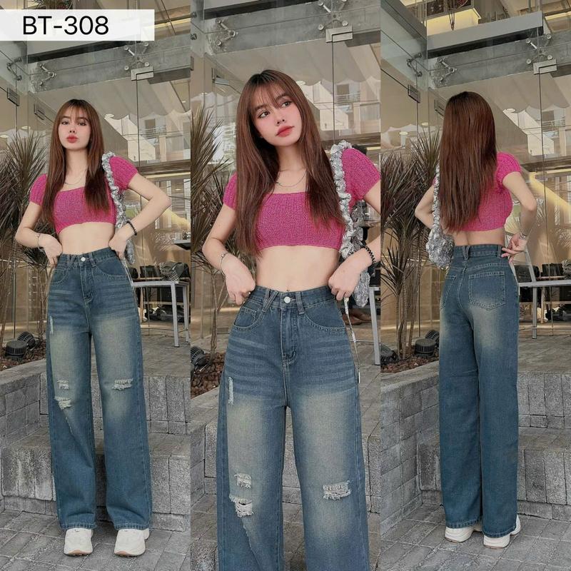 Product Introduction of (Nấm Lùn 38- 69 kg), Quần Jeans Suông, Quần Bò Suông Cạp Cao Chất Jeans Mềm Mặc Thoải Mái MS 200 4