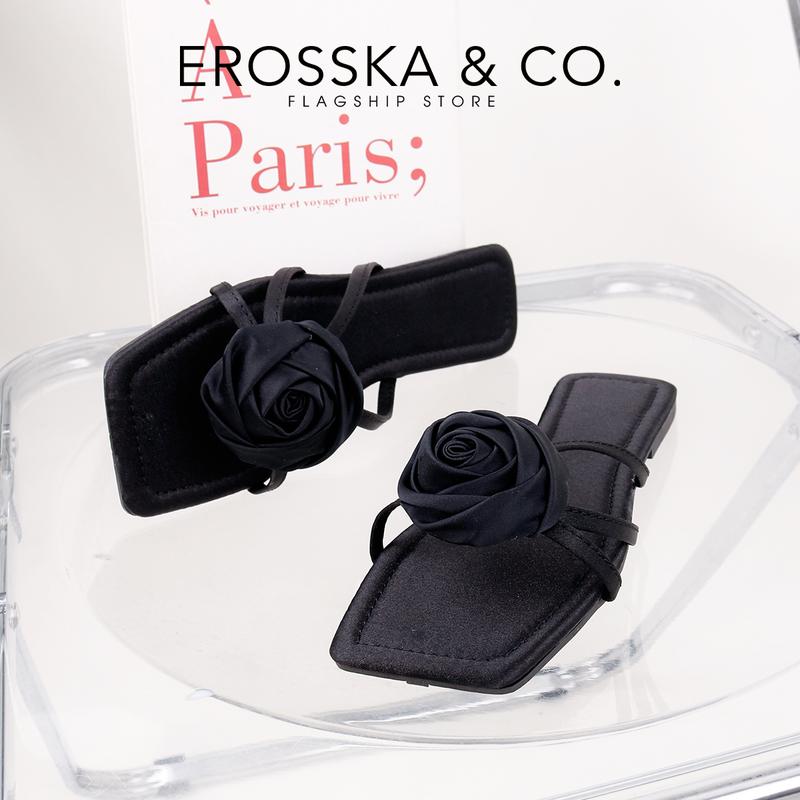 EROSSKA - Dép nữ đế bằng quai dây mũi hở phối hoa kiểu dáng đơn giản cao 1cm màu đen - DE089 6