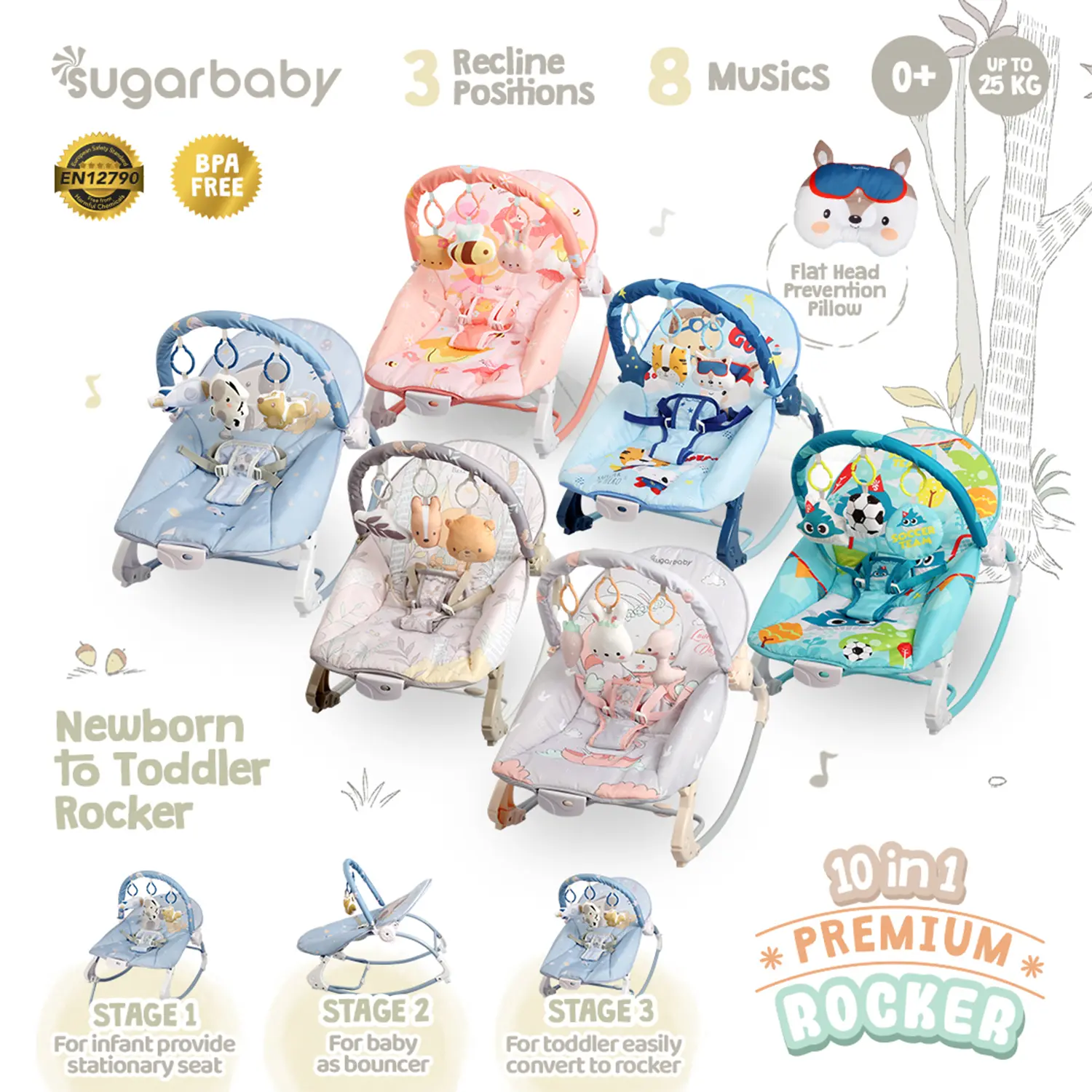 Sugarbaby 10in1 Premium Rocker/Ayunan Bayi/Bouncer Bayi/Kursi Goyang Manual Bayi