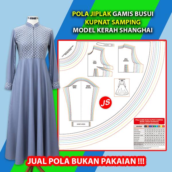 Pola Jiplak Gamis Busui Kupnat Samping Model Kerah Shanghai [ Pola Baju Jamblang Studio ] 1