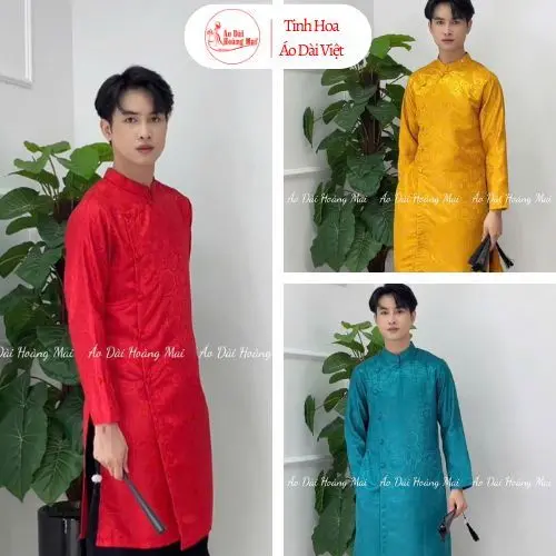 Áo dài cách tân nam 3 tà truyền thống gấm cao cấp 4 màu {50-105kg} - Áo Dài Hoàng Mai Menswear 1