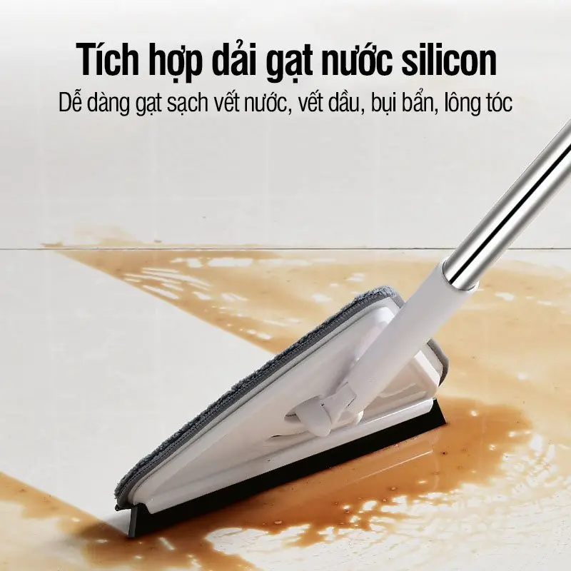 Cây lau trần nhà chổi lau tường, lau kính, lau nhà đa năng xoay 360 độ hình tam giác, cán dài thép không gỉ 5