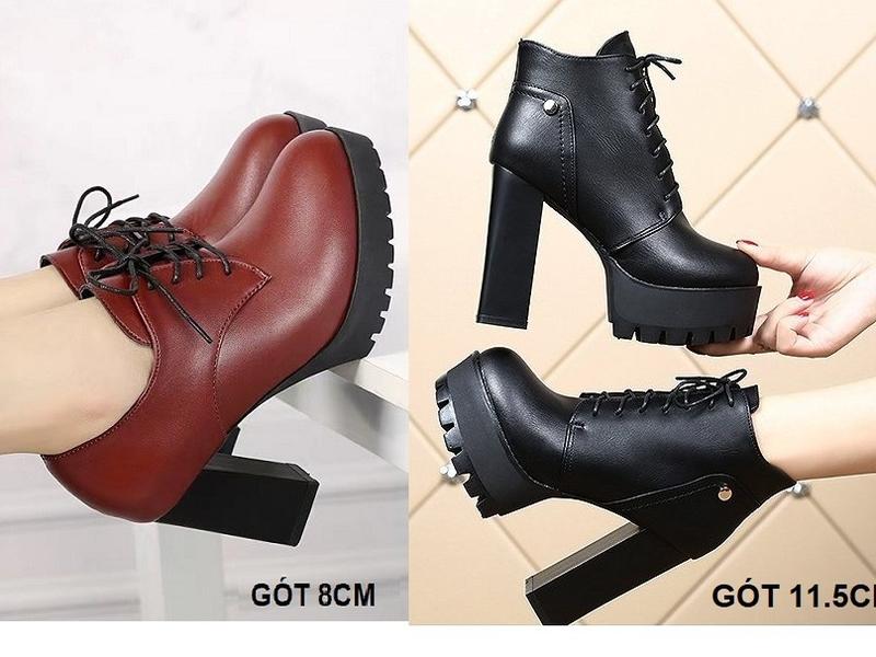   CAO CẤP  Giày boot nữ oxford nữ đế vuông 8 phân 12 phân cột dây bốt nữ gót vuông phong cách Korea S084 