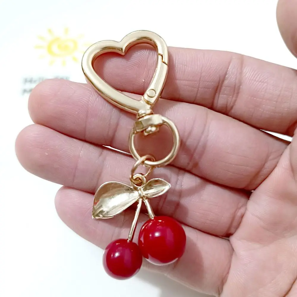 Metal Cherry Charm Adorable Red Cute Cherry Keychain Small Bag Charm for Handbag Purse Birthday Christmas Gift